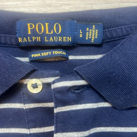 Men’s Navy Blue and White Striped Polo Ralph Lauren Shirt Size Large - Picture 2 of 7
